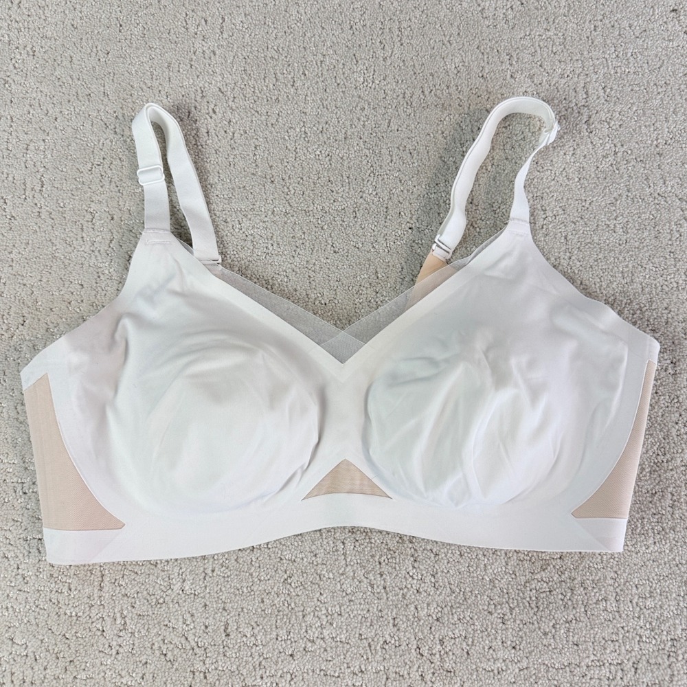 Honeylove V-Neck Crossover Bra Women 1X White Wireless Mesh LWBR0302